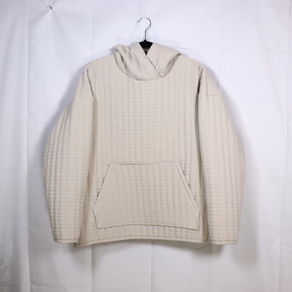 Handmade Upcycled Quilt‎ Hoodie Cream Textured Cottagecore Slow Fashion L